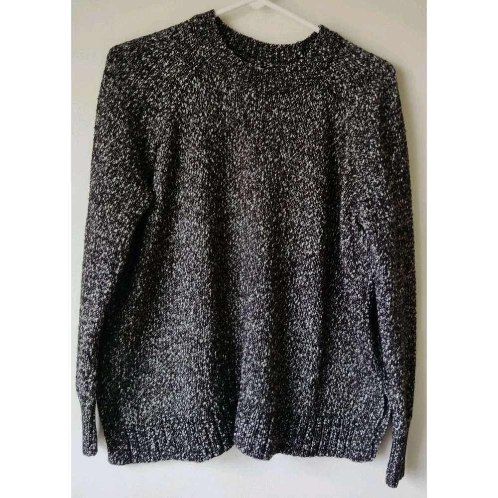 LOFT Black and White Marled Crew Neck Sweater
